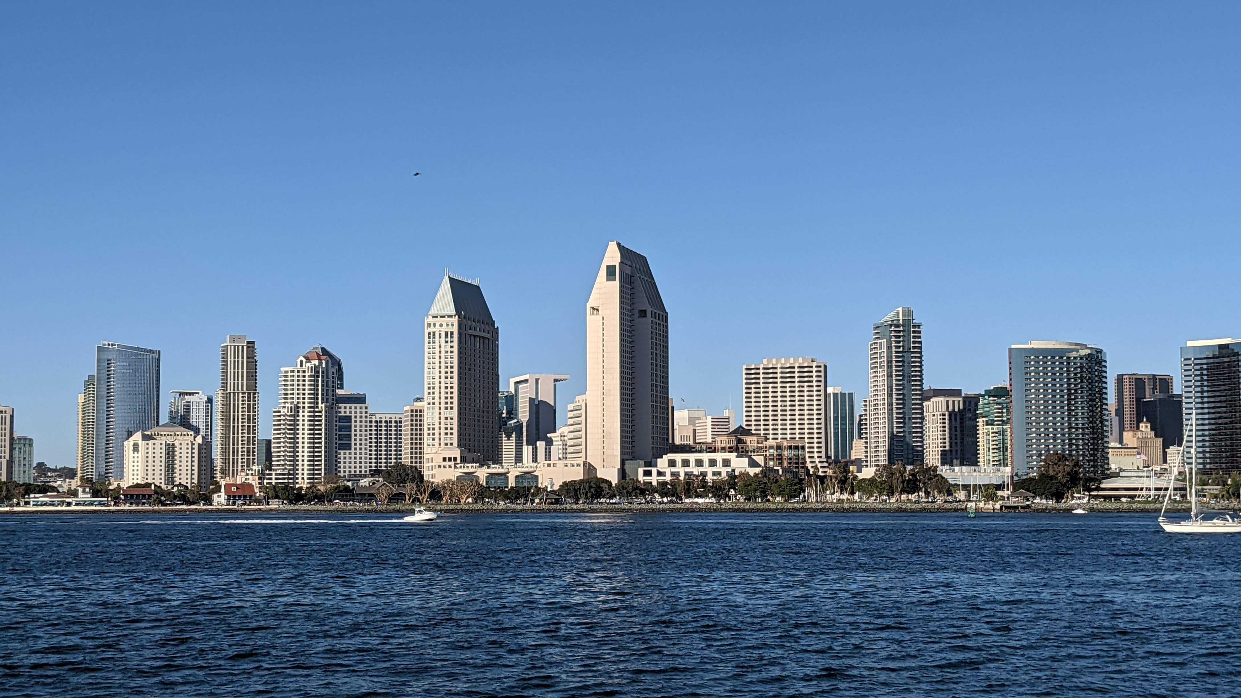 San Diego Skyline of buildings in front of water