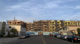 An apartment building under construction in North Park is seen here, April 15, 2021.