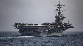 The Nimitz-class aircraft carrier USS Carl Vinson (CVN 70) photographed from the rear at sea in the U.S. Central Command area of responsibility June 6, 2025.