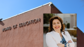 Deputy Superintendent Fabiola Bagula's photo is overlayed on an image of the San Diego Unified School District's Eugene Brucker Education Center, photographed on Friday, Aug. 30, 2024.